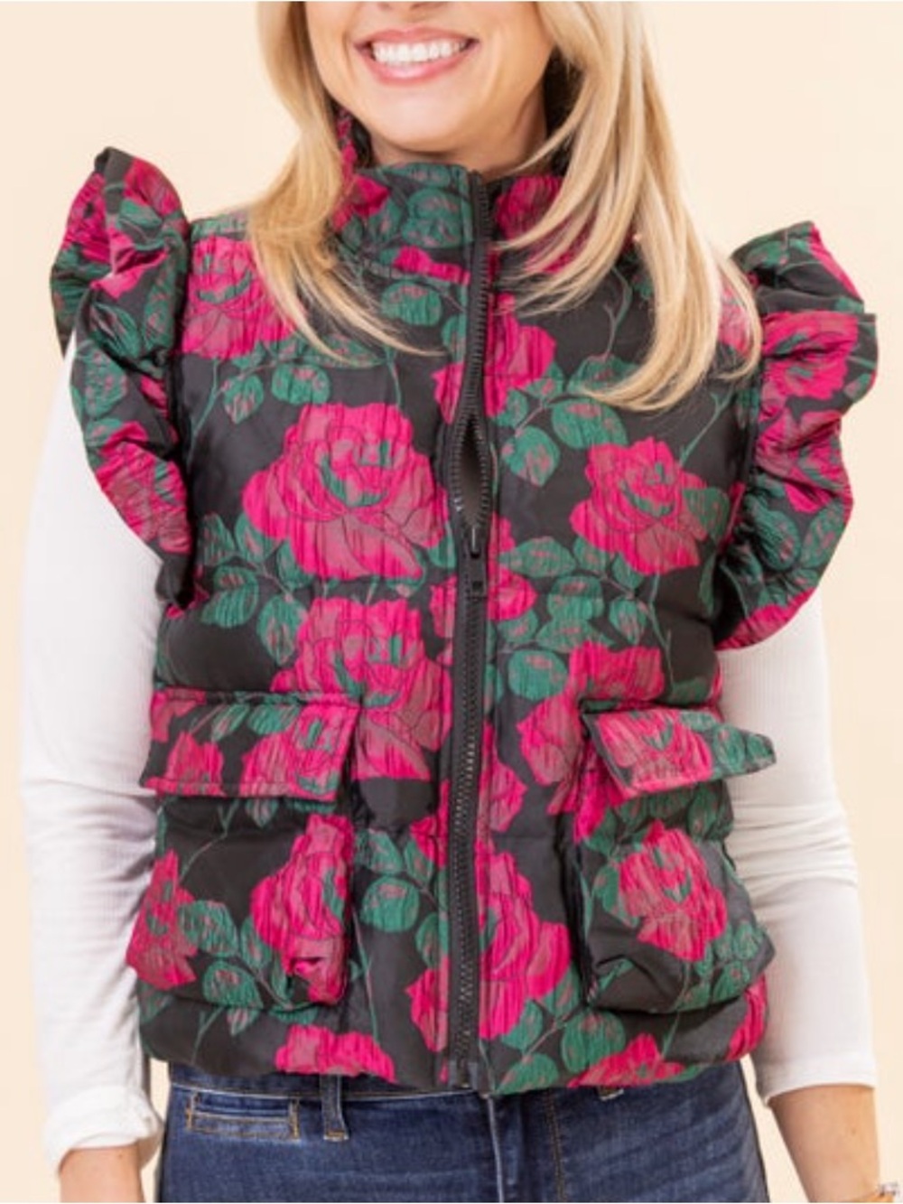 Jodifl floral jacquard puffer vest size medium